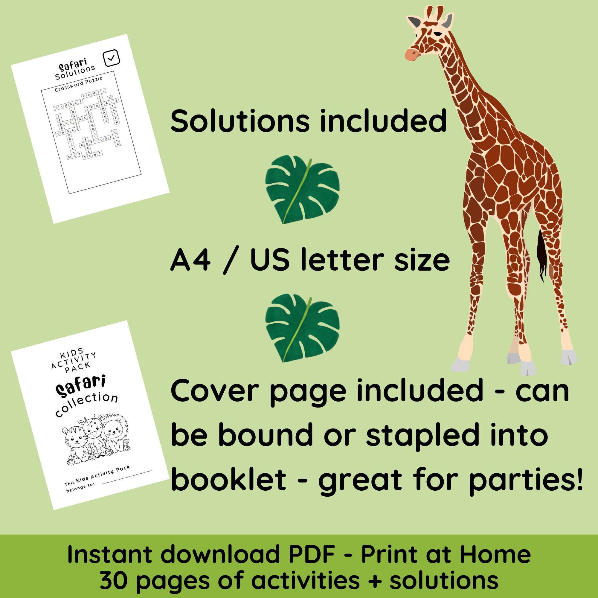 SAFARI Kids Activity Pack, Printable Activity for Kids, Word Find, Mazes, Crossword Puzzle ...