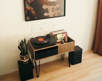 Turntable Stand and Vinyl LP Record Storage " Hilly Small". Store up to 50+ Records and create your own Beautiful HiFi Setup