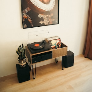 Turntable Stand and Vinyl LP Record Storage &quot; Hilly Small&quot;. Store up to 50+ Records and create your own Beautiful HiFi Setup