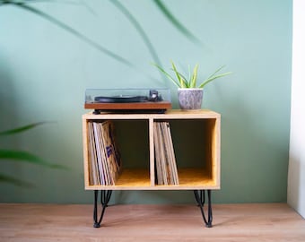 Turntable Stand & Vinyl LP Storage, From Made Durable and Recycled OSB Wood, Store up to 80+ LPs!