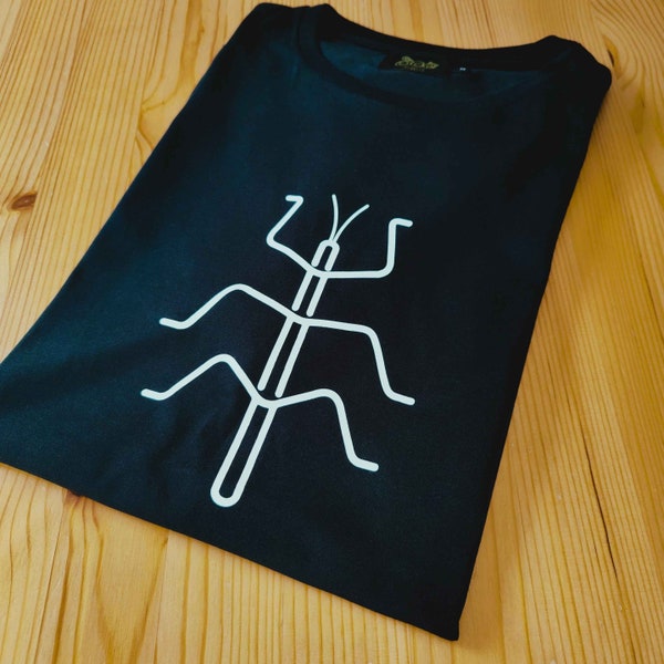 Organic Cotton T-Shirt | Stick Insect Design | Black | Unisex | Handmade in Portugal | Inspired by Nature | Secrets of Ouanalao