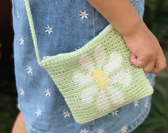 Patrón crochet bolso patrón margaritas, bolso bandolera niña margarita, bolso patrón margaritas