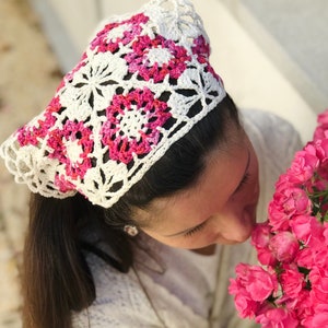 Crochet pattern floral bandana, lace crochet bandana, pdf pattern for multicolor summer bandana