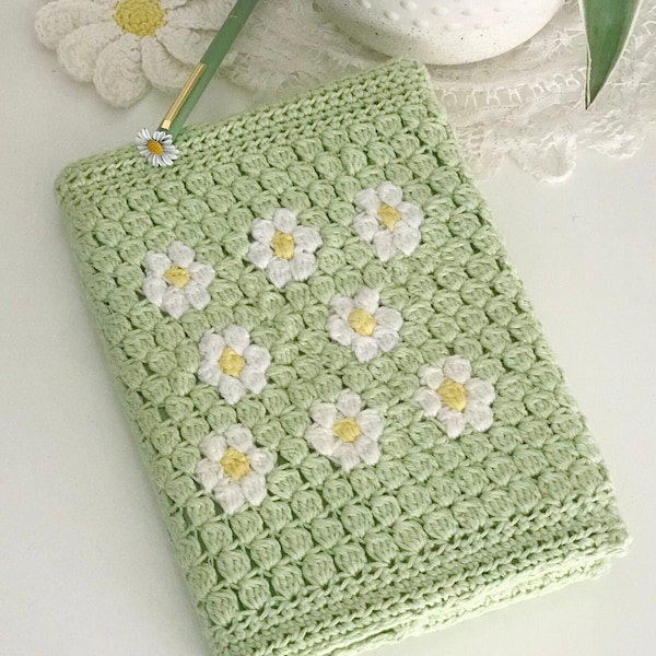 Crochet pattern daisy notebook cover, crochet book cover, pdf diary cover pattern