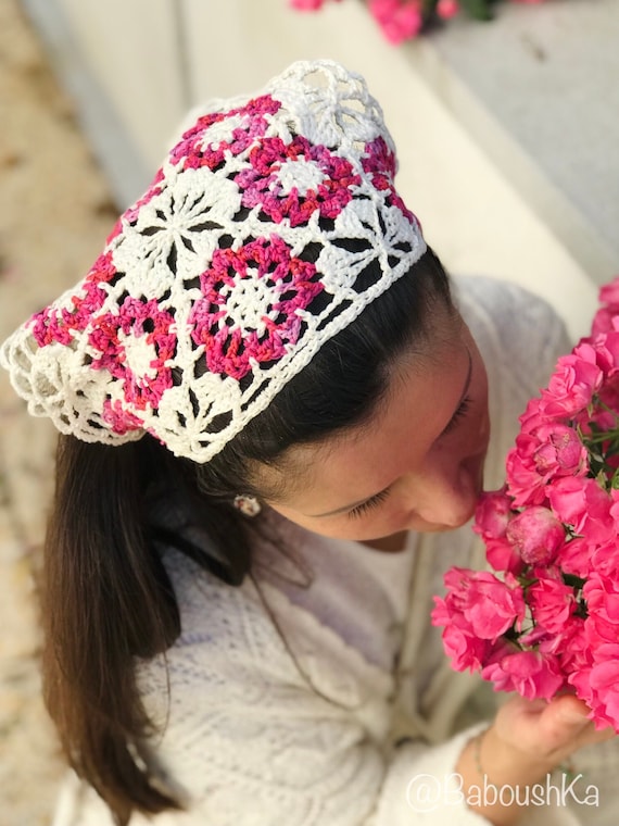 Crochet Pattern Floral Bandana, Lace Crochet Bandana, Pdf  display picture 1