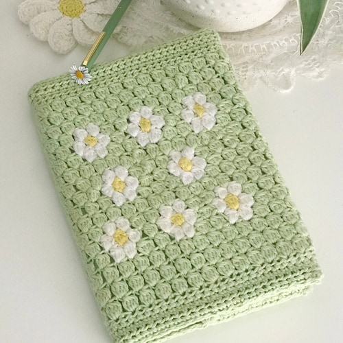 Crochet pattern daisy notebook cover, crochet book cover, pdf diary cover pattern