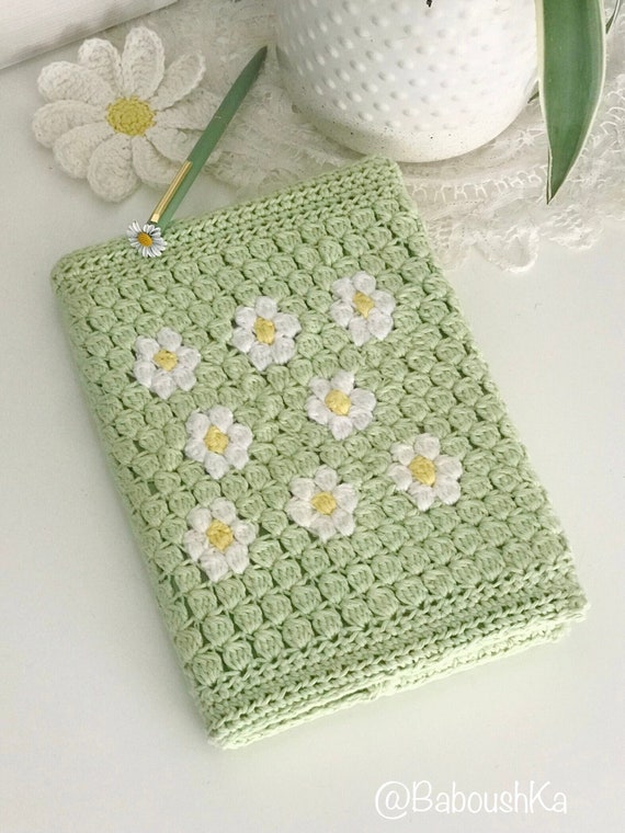 Crochet pattern couverture de carnet de notes marguerite, couverture de livre au crochet, couverture d'agenda pdf pattern
