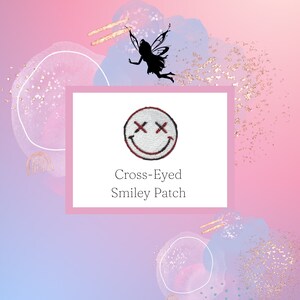 EMOJI aufbügel AUFNÄHER, Kreis APPLIQUE, Tote Bag Patches, Smiley-Gesicht mit Kreuz-Augen lustig gestickt