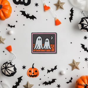Geister Aufnäher – Stickerei Patch 8 cm | Halloween Aufnäher | Spooky Deko | Geist Pärchen | DIY Kleidung | Süß & gruselig