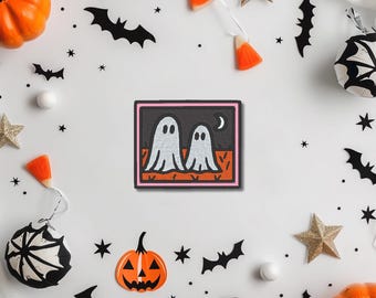 Geister Aufnäher – Stickerei Patch 8 cm | Halloween Aufnäher | Spooky Deko | Geist Pärchen | DIY Kleidung | Süß & gruselig