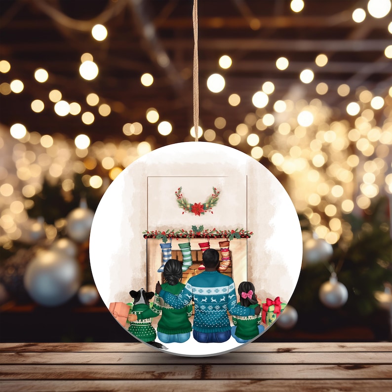 Personalisierte Weihnachtsornamente mit Familienporträt – Custom Familie & Haustiere – Rund, 8 cm – Festliche Deko Geschenkidee