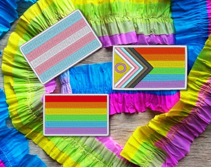 Featured listing image: Pride flag patch embroidered rainbow iron-on badge, LGBTQ pride accessoires for jacket, bag, hat