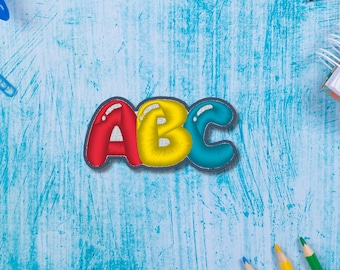 ABC Aufnäher – Bunter Schulstart-Patch für Kinder – Stickerei in Rot, Gelb, Blau