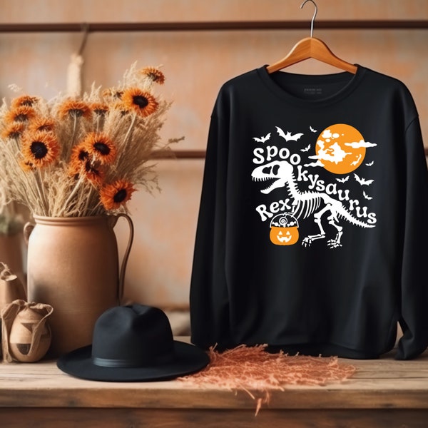 Kinder Halloween Sweatshirt: Gruseliger Dino, Einhorn & Geist | Größe 104-164 | Kinder Halloween Bekleidung