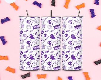 Cute and Spooky Tumbler 20 oz Edelstahlbecher mit süß-gruseligen Halloween-Mustern, Sublimiert, Spülmaschinenfest, mit Strohhalm und Deckel