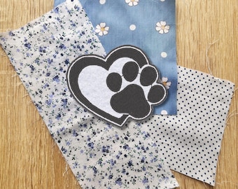 Herz & Pföte Aufnäher– Gestickter Aufnäher für Tierfreunde oder DIY-Projekte