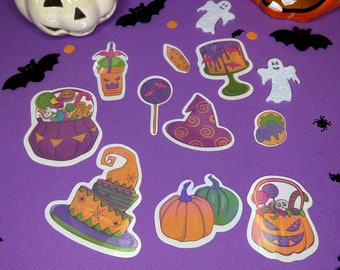 Buntes Halloween Sticker Set | 10 Farbenfrohe Aufkleber | Spooky Colourful Halloween Aufkleber