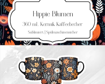 Herbst Cottage Core Hippie Blumen Kaffeebecher | 360 ml Keramik Kaffeetasse | Sublimiert & spülmaschinenfest