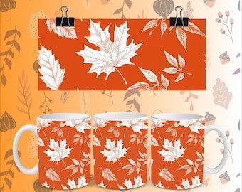 Crisp Autumn Leaves Tassen - 11 oz Kaffeetassen mit orange-weißen Herbstblättern, Sublimiert und Spülmaschinenfest