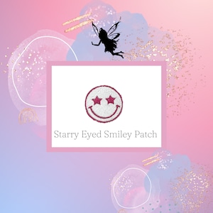 EMOJI aufbügel AUFNÄHER, Kreis APPLIQUE, Tote Bag Patches, Smiley-Gesicht mit Stern-Augen lustig gestickt