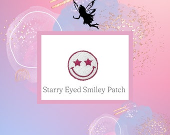EMOJI aufbügel AUFNÄHER, Kreis APPLIQUE, Tote Bag Patches, Smiley-Gesicht mit Stern-Augen lustig gestickt