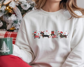 Weihnachts Dackel Pullover – Lustiger Hunde Sweater mit Weihnachtsmotiv, bis 3XL, unisex