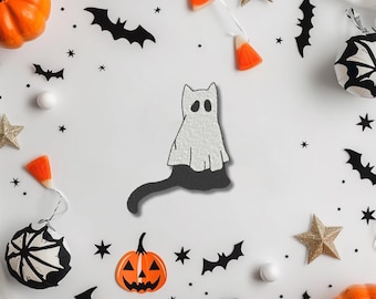 Geisterkatze Aufnäher – 9 cm Stickpatch für Halloween & Katzenfans