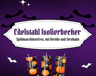 Black & Orange Pumpkins | 590-ml-Edelstahlbecher mit Deckel und Strohhalm | Isolierend | spülmaschinenfest | Eternally Eerie Emporium
