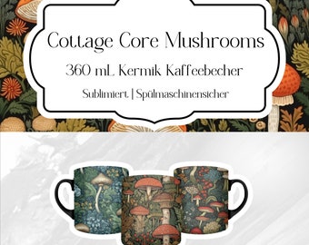 Dark Cottage Core Pilze Kaffeebecher | 360 ml Keramik Kaffeetasse | Sublimiert & spülmaschinenfest