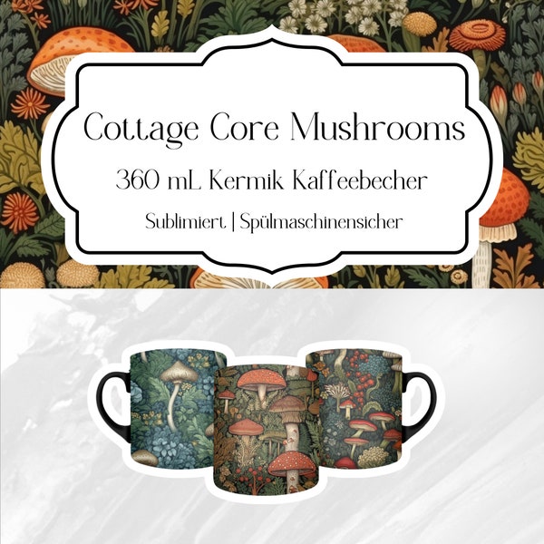 Dark Cottage Core Pilze Kaffeebecher | 360 ml Keramik-Kaffeetasse | Sublimiert & Spülmaschinenfest