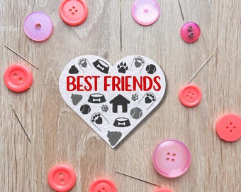 Best Friends Heart Patch – Großer gestickter Aufnäher mit Hunde- und Herz-Design, 9 cm hoch, perfekt für Hundeliebhaber & DIY-Projekte