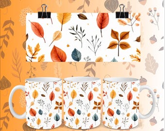 Watercolor Autumn Tassen - 11 oz Kaffeetassen mit Aquarell Herbstmustern, Sublimiert und Spülmaschinenfest