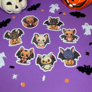 Zestaw holograficznych naklejek Halloween Fledermaus | 8 Mystische Aufkleber | Urocze naklejki z nietoperzami