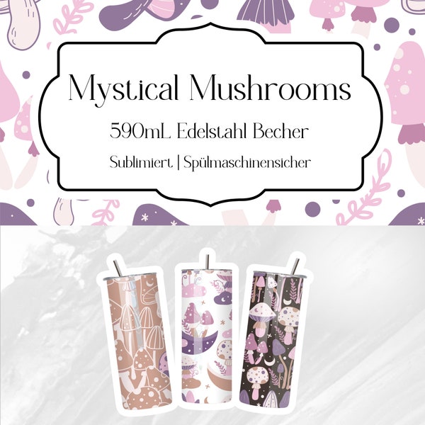 Mystical Mushrooms  | 590-ml-Edelstahlbecher mit Deckel und Strohhalm | Isolierend | spülmaschinenfest