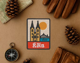 Cologne Travel Patch – 9 cm Embroidered Souvenir Badge of Cathedral, Bridge & River