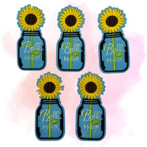 EMOJI aufbügel AUFNÄHER, Kreis APPLIQUE, Tote Bag Patches,Maschinengestickter Aufnäher - Sonnenblume im Einmachglas
