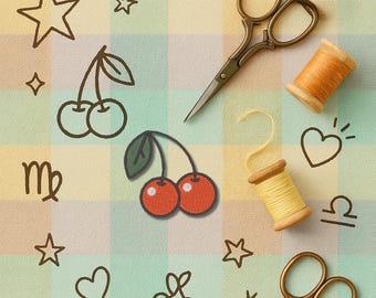 Retro Kirschen Aufnäher – Stickpatch in Wunschgröße | Rockabilly/Vintage Stil