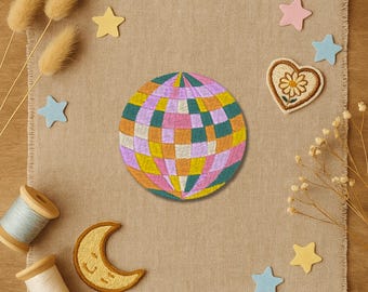 Disco Kugel Aufnäher – Bunt & Retro | 6 cm Stickpatch