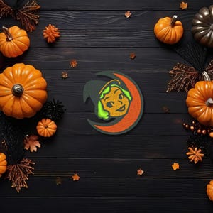 Hexe Aufnäher – Vintage-Stil Stickpatch mit Halbmond – 5 cm Halloween Patch