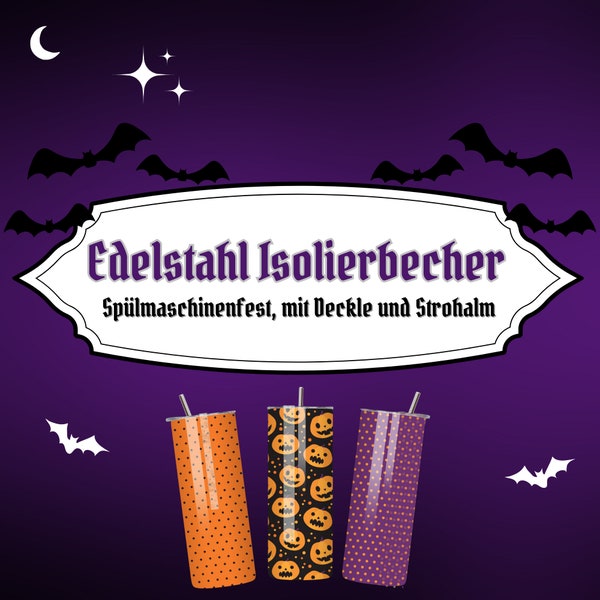 Purple & Orange | 590-ml-Edelstahlbecher mit Deckel und Strohhalm | Isolierend | spülmaschinenfest | Eternally Eerie Emporium