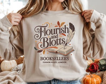 Flourish and Blotts Booksellers Sweatshirt – Buchliebhaber Pullover mit Feder & Buch – Unisex Sweater | Cozy Fall Sweater