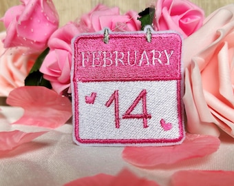 Handgemachter Aufnäher ‚Kalender – 14. Februar‘ – Perfekt für Valentinstag
