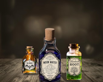 Halloween Sticker Set – Vintage Apotheke Labels – 8 Stück Aufkleber (je ca. 9 cm, Topper wählbar)