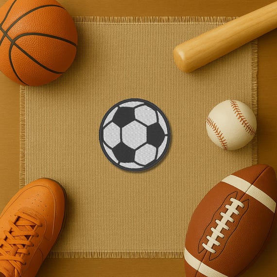 Sport Patch, embroidered football/soccer ball applique, iron or sew-on sports badge
