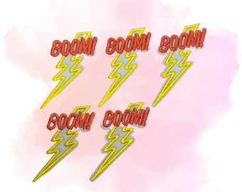 Aufbügel AUFNÄHER, Kreis APPLIQUE, Tote Bag Patches,Maschinengestickter Aufnäher - Blitz „BOOM!“