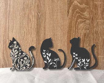 Floral Cat Patch – 3 gestickte Katzen-Aufnäher mit floralen Designs, 7 cm hoch, anpassbaren Blumenfarben & Bundle-Option