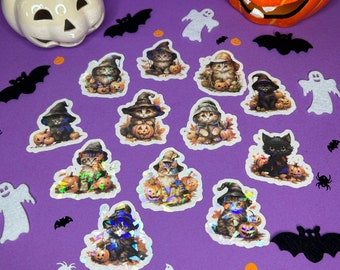 Magisches Halloween Katzen Sticker Set - 12 wundervolle holografische Aufkleber