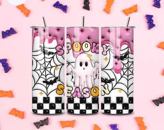 Inflated Halloween Tumbler - 20 oz Edelstahlbecher mit bunten Halloween-Mustern, Sublimiert, Spülmaschinenfest, mit Strohhalm, Deckel