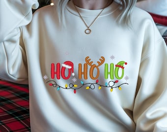 Ho Ho Ho Weihnachts Pullover – Lustiger Christmas Sweater mit Lichterkette, bis 3XL, unisex