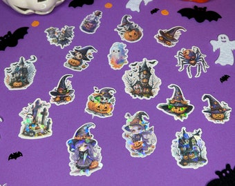 Watercolor Halloween Vibrant Sticker Set | 17 Magical Stickers | Perfect Gift | Halloween Fall Designs | Spooky Holiday | Trick or Treat